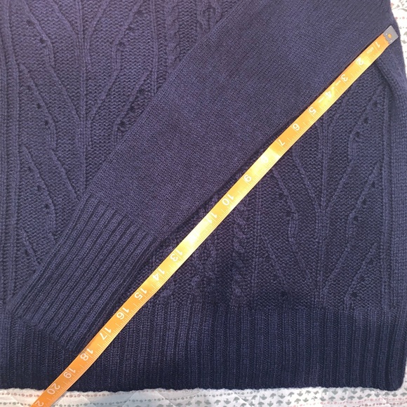 J. Crew Women’s Size Small Pointelle/Cable-knit Front Pullover Navy Blue Sweater - Picture 6 of 8